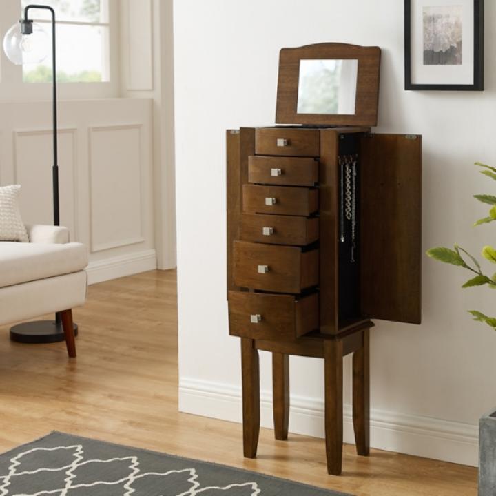 Walnut Wood 5-Drawer Zinnia Jewelry Armoire