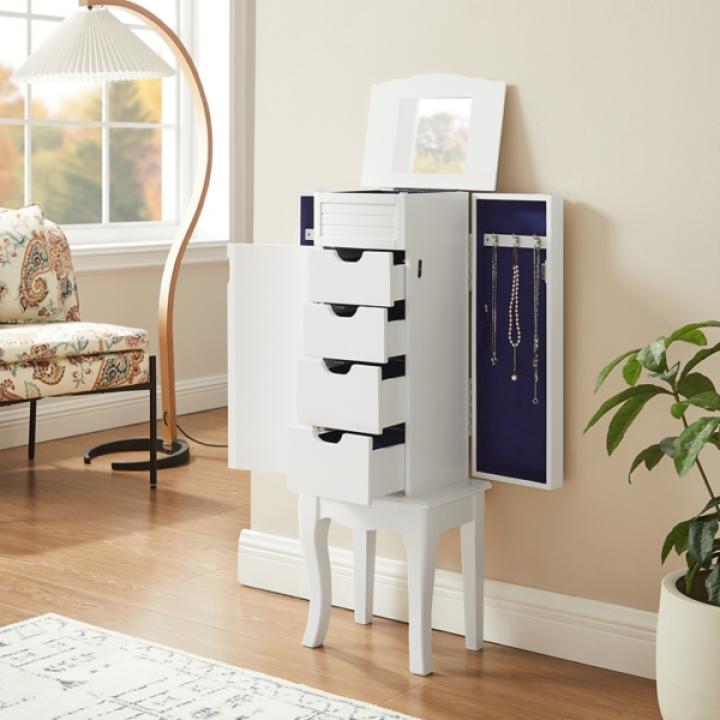 White Wood 4-Drawer Elena Jewelry Armoire