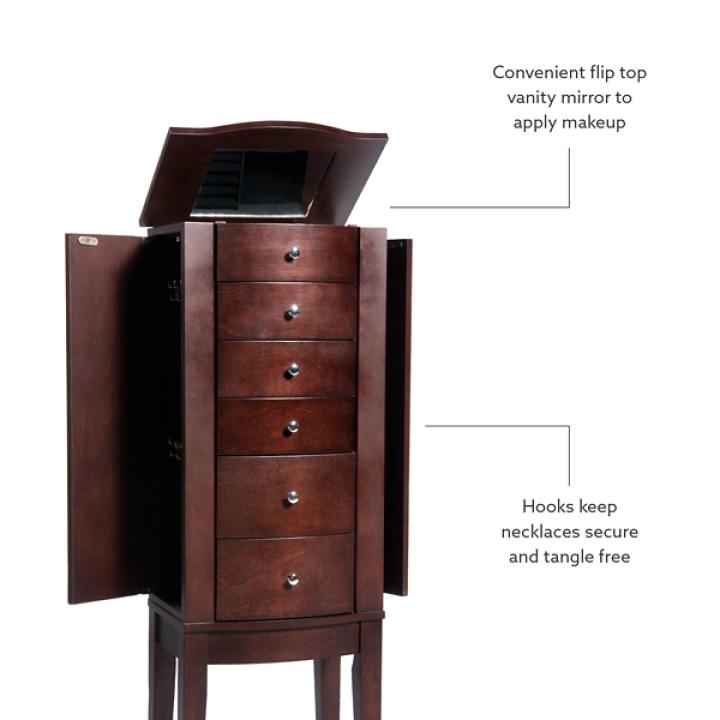 Walnut Wood 6-Drawer Maddie Jewelry Armoire