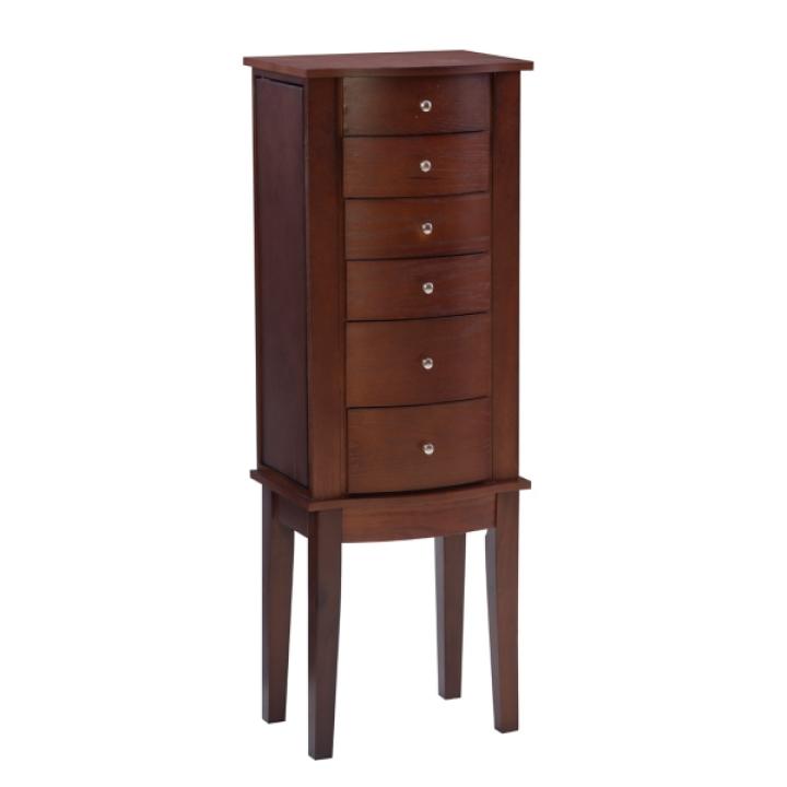 Walnut Wood 6-Drawer Maddie Jewelry Armoire