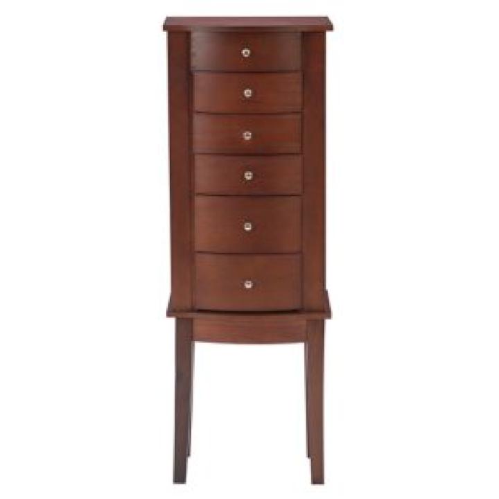 Walnut Wood 6-Drawer Maddie Jewelry Armoire