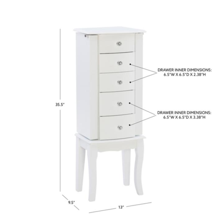 White 5-Drawer Jasmine Petite Jewelry Armoire