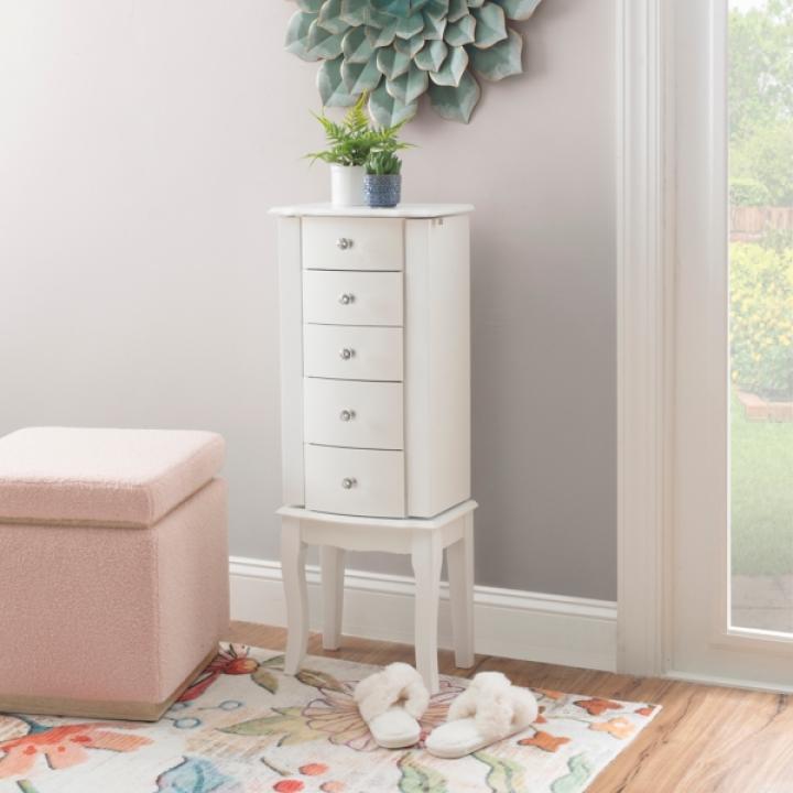 White 5-Drawer Jasmine Petite Jewelry Armoire