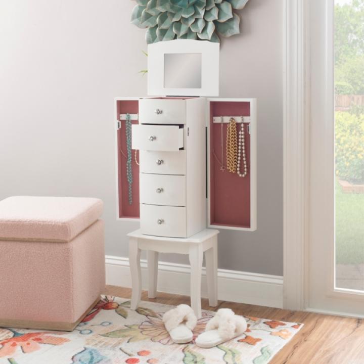 White 5-Drawer Jasmine Petite Jewelry Armoire