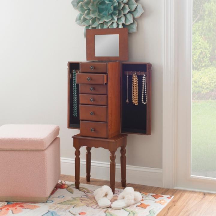 Cherry 5-Drawer Ollie Petite Jewelry Armoire