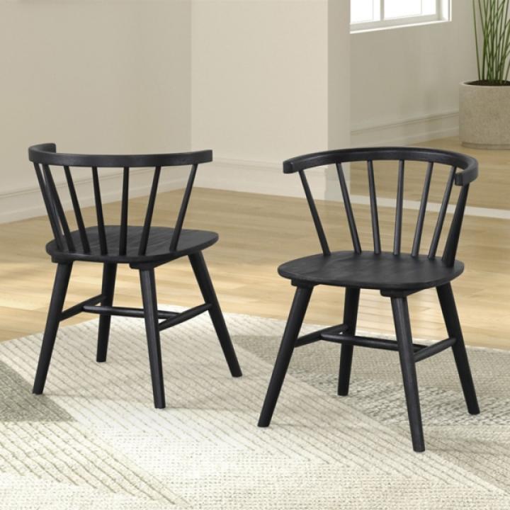 Black Wood Veneten Dining Chairs, Set of 2