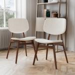Ivory Boucle Walnut Aspen Dining Chairs, Set of 2