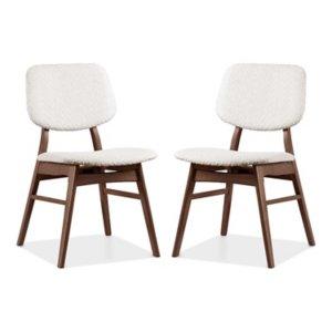 Ivory Boucle Walnut Aspen Dining Chairs, Set of 2