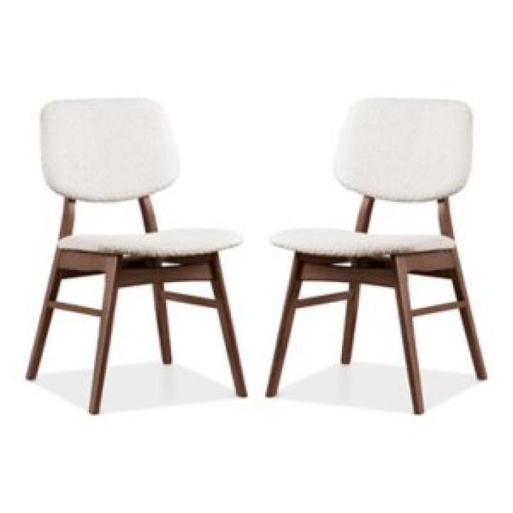 Ivory Boucle Walnut Aspen Dining Chairs, Set of 2