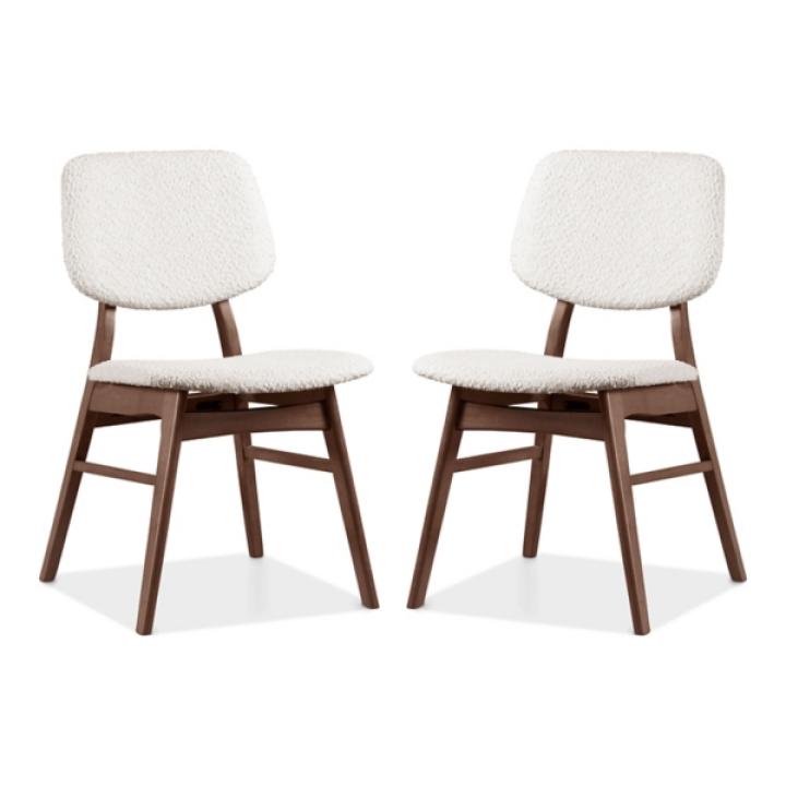 Ivory Boucle Walnut Aspen Dining Chairs, Set of 2