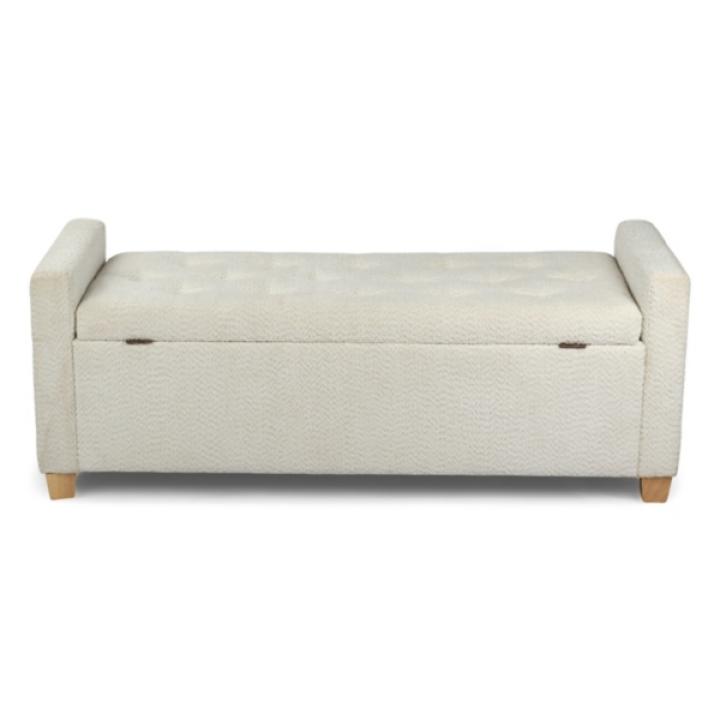 Cream Boucle Tufted Storage Bench with Armrests