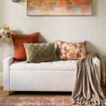 Cream Boucle Tufted Storage Bench with Armrests