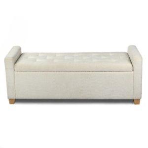 Cream Boucle Tufted Storage Bench with Armrests