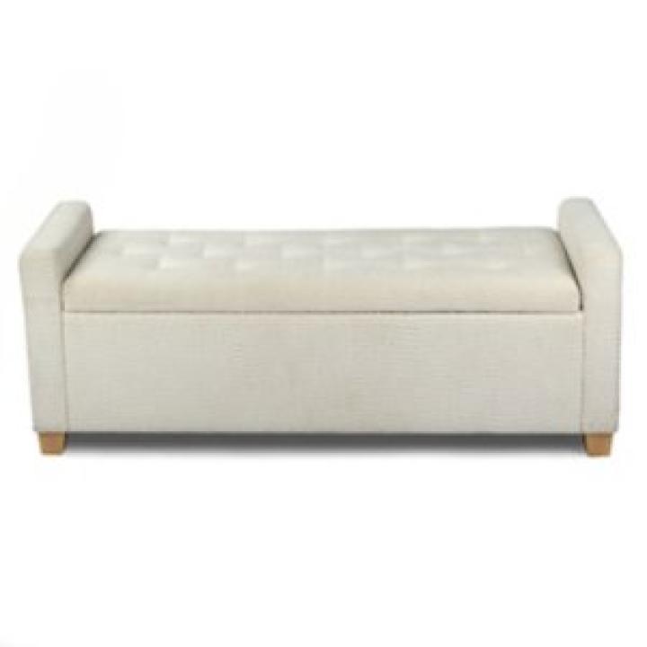 Cream Boucle Tufted Storage Bench with Armrests