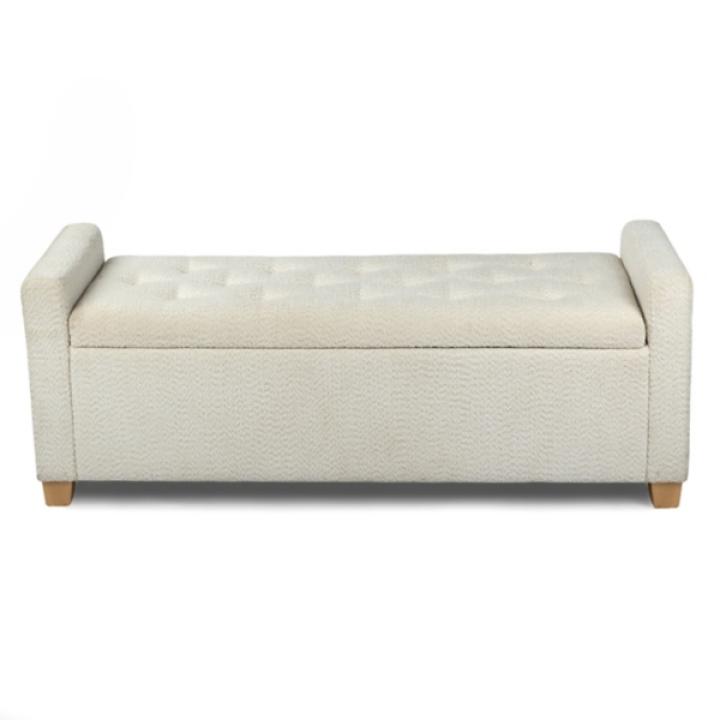 Cream Boucle Tufted Storage Bench with Armrests