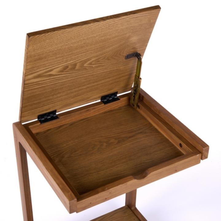 Brown Wood Flip-Top C-Table with Castors