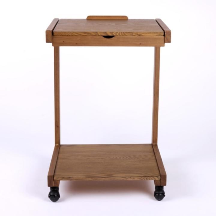 Brown Wood Flip-Top C-Table with Castors