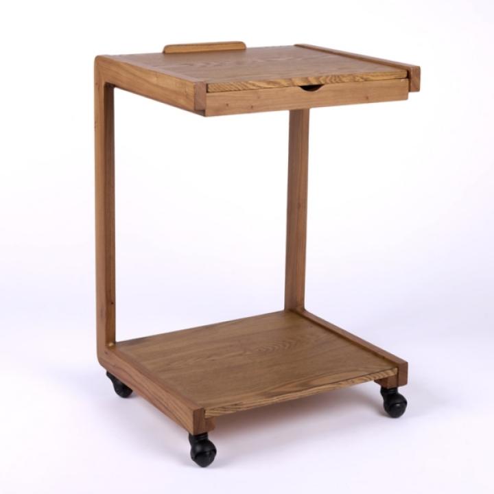 Brown Wood Flip-Top C-Table with Castors
