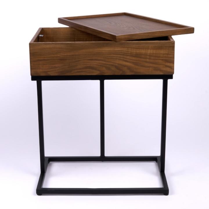 Brown Wood & Black Metal Turning Storage C-Table