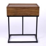 Brown Wood & Black Metal Turning Storage C-Table
