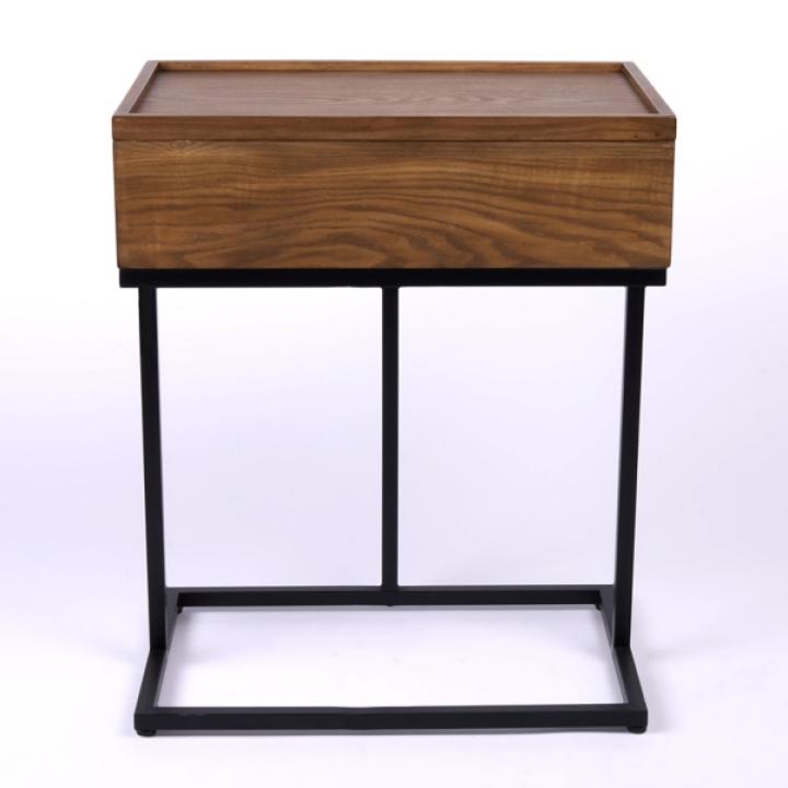 Brown Wood & Black Metal Turning Storage C-Table