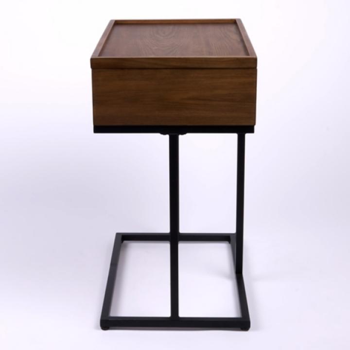 Brown Wood & Black Metal Turning Storage C-Table