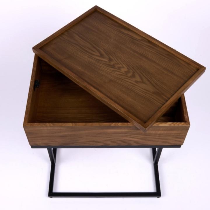 Brown Wood & Black Metal Turning Storage C-Table