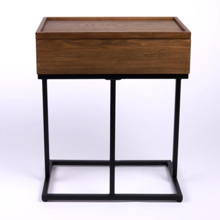 Brown Wood & Black Metal Turning Storage C-Table