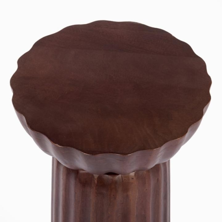 Walnut Brown Wood Scalloped Side Table