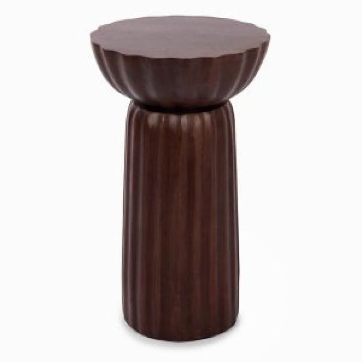 Walnut Brown Wood Scalloped Side Table