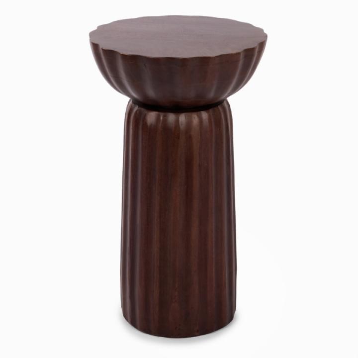 Walnut Brown Wood Scalloped Side Table