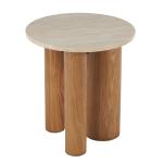 Brown Wood and Beige Marble Top Round Accent Table