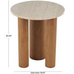 Brown Wood and Beige Marble Top Round Accent Table