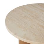 Brown Wood and Beige Marble Top Round Accent Table