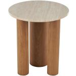 Brown Wood and Beige Marble Top Round Accent Table