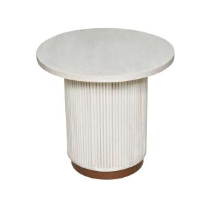 White Distressed Round Fluted Accent Table