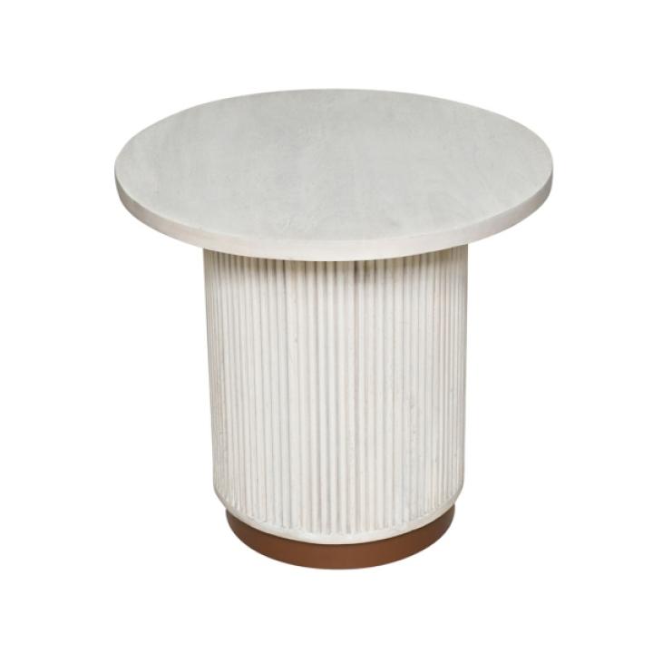 White Distressed Round Fluted Accent Table
