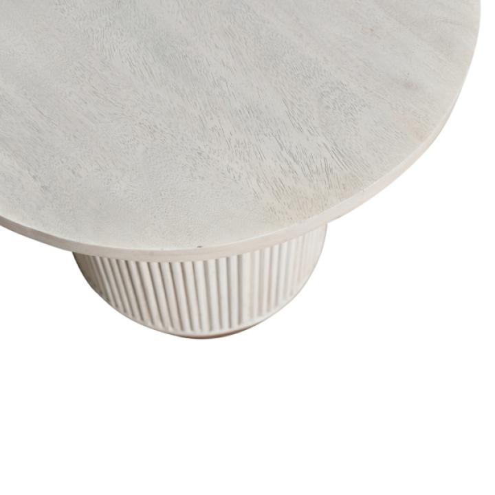 White Distressed Round Fluted Accent Table
