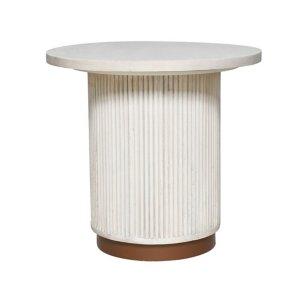 White Distressed Round Fluted Accent Table