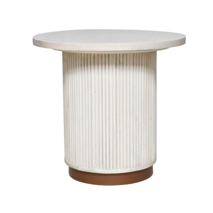 White Distressed Round Fluted Accent Table