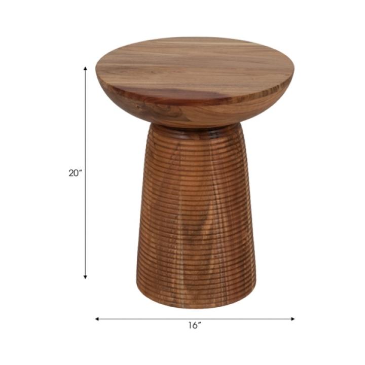 Brown Wood Grooved Base Accent Table