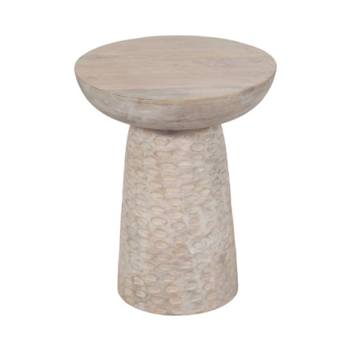 Whitewash Wood Grooved Base Accent Table