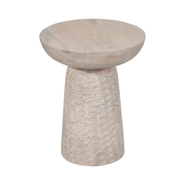 Whitewash Wood Grooved Base Accent Table