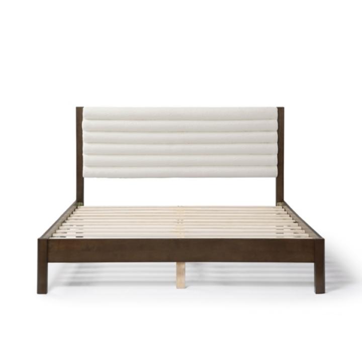 Boucle Upholstered Dark Walnut Aiden Queen Bed