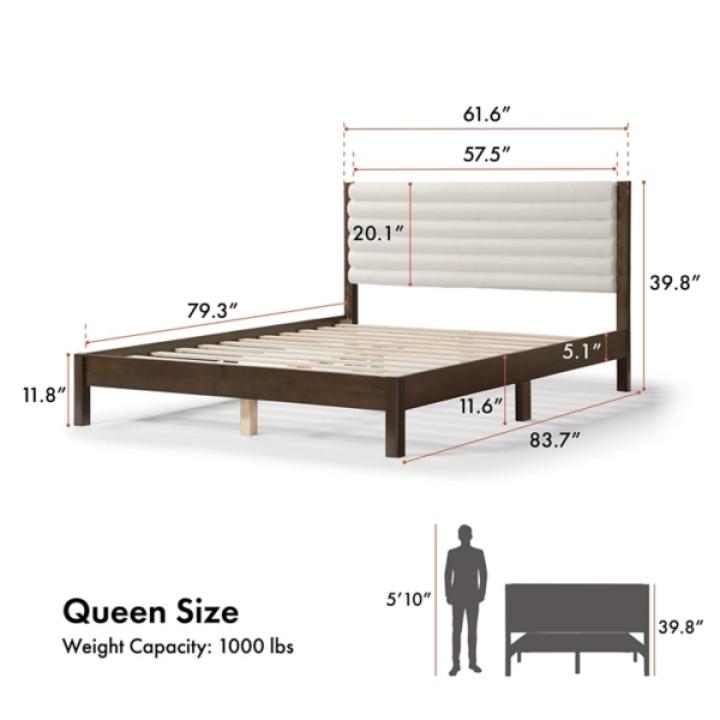 Boucle Upholstered Dark Walnut Aiden Queen Bed