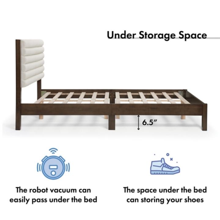 Boucle Upholstered Dark Walnut Aiden Queen Bed