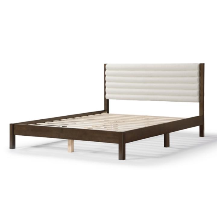 Boucle Upholstered Dark Walnut Aiden Queen Bed