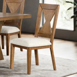 Rustic Oak Wood Triaton Dining Chairs, Set of 2