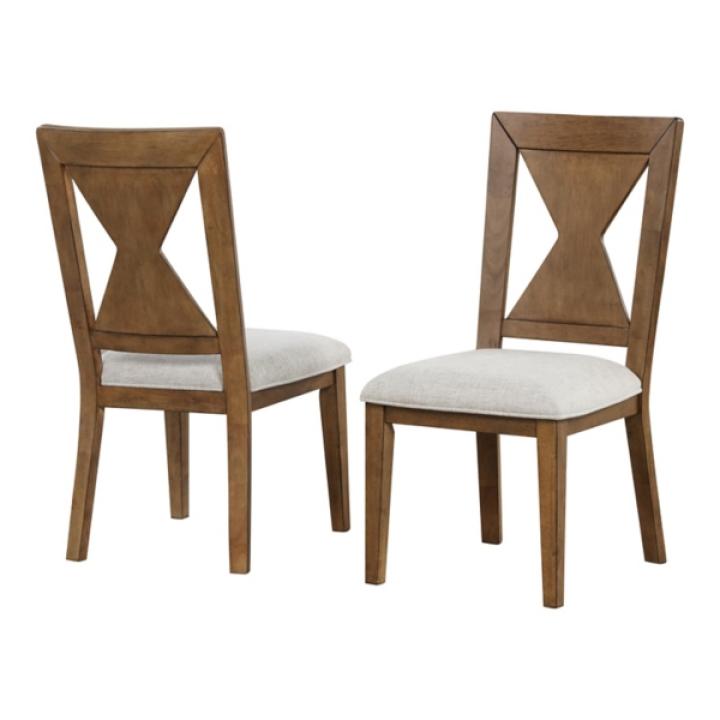 Rustic Oak Wood Triaton Dining Chairs, Set of 2