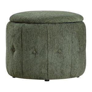 Pine Green Tufted Round Storage Ottoman